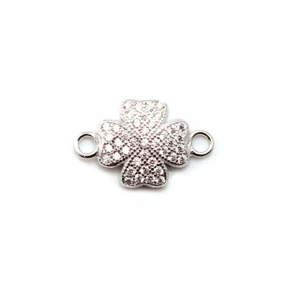 Intercalaire trèfle en argent 925 & strass 9x15mm x 1pc