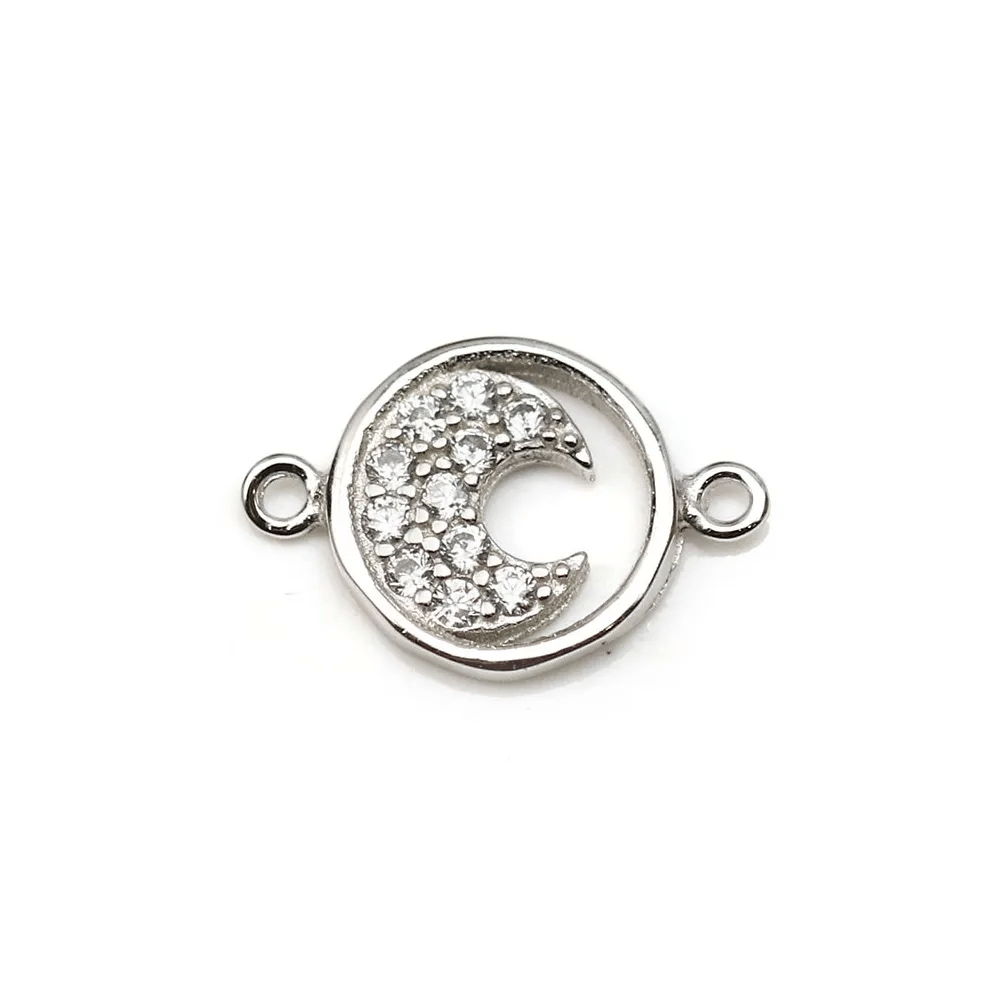 925 silver & zirconium spacer, in shape of moon, measuring 9 * 13.5mm x 1pc