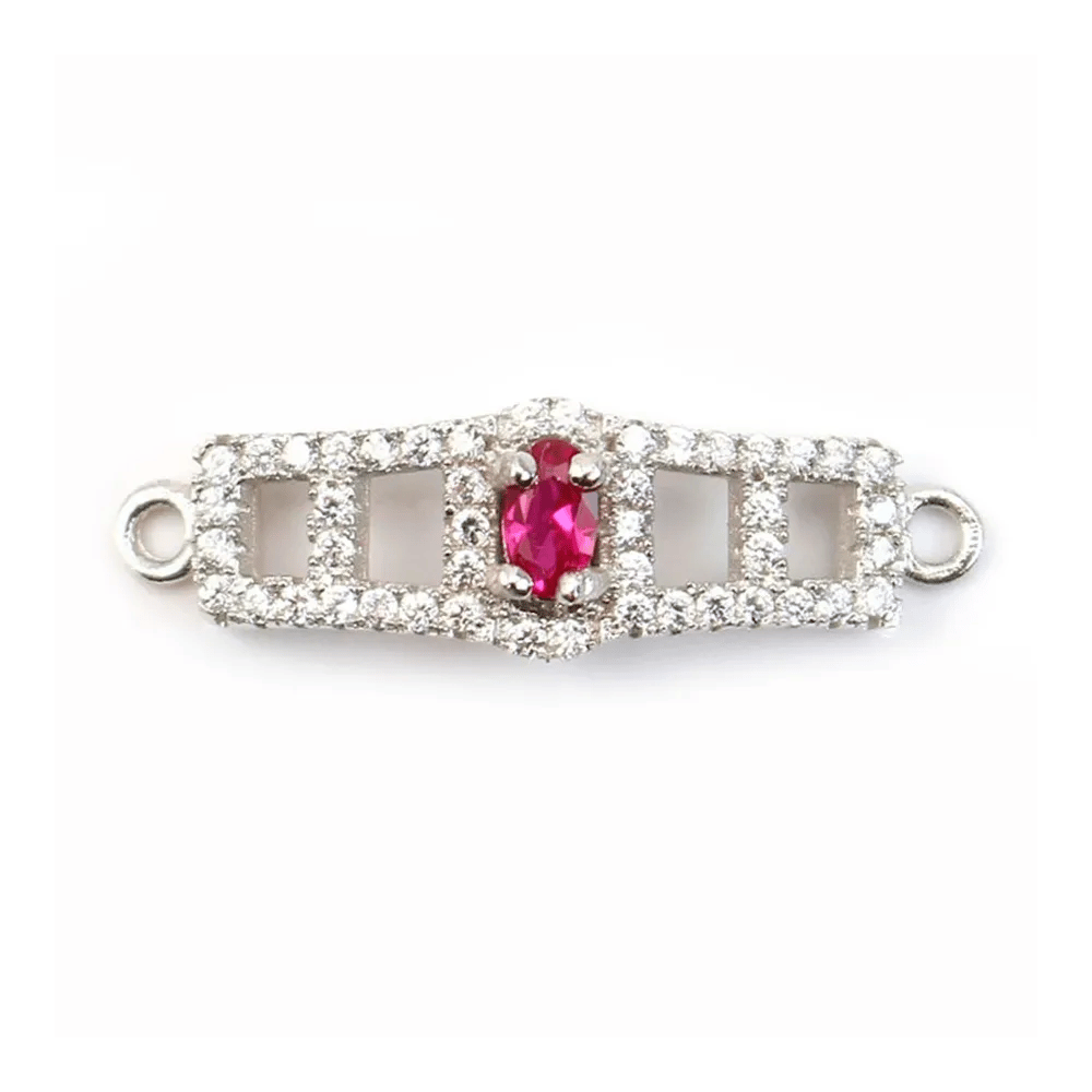 Intercalaire argent 925 et strass rectangle 8.5x27mm x 1pc
