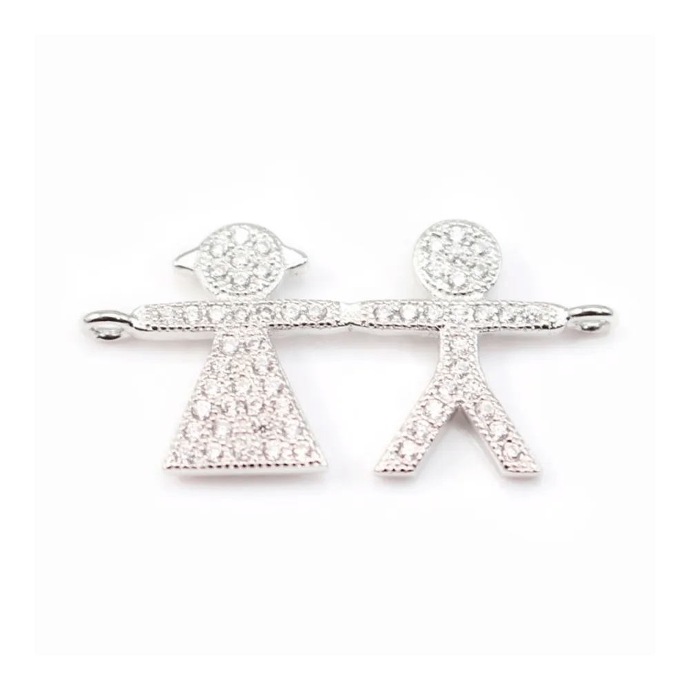 Intercalaire argent 925 et strass Garçon et Fille 13 x 27mm x 1pc