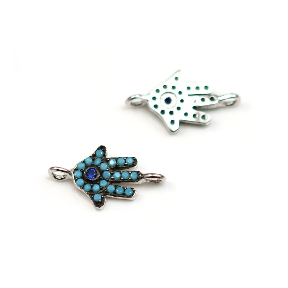 Intercalaire main argent 925 turquoise reconstitué & zirconium 8x15mm x 1pc