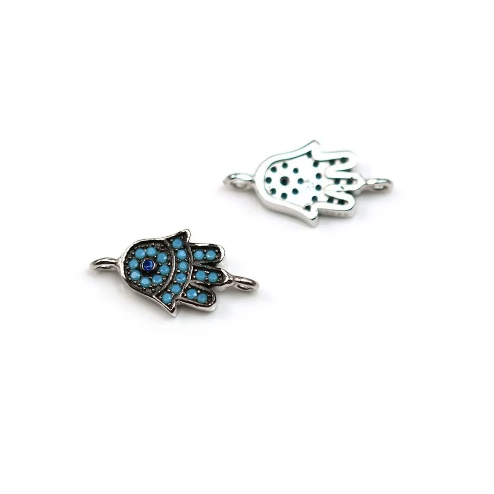 Intercalaire main argent 925 turquoise reconstitué & zirconium 8x16mm x 1pc