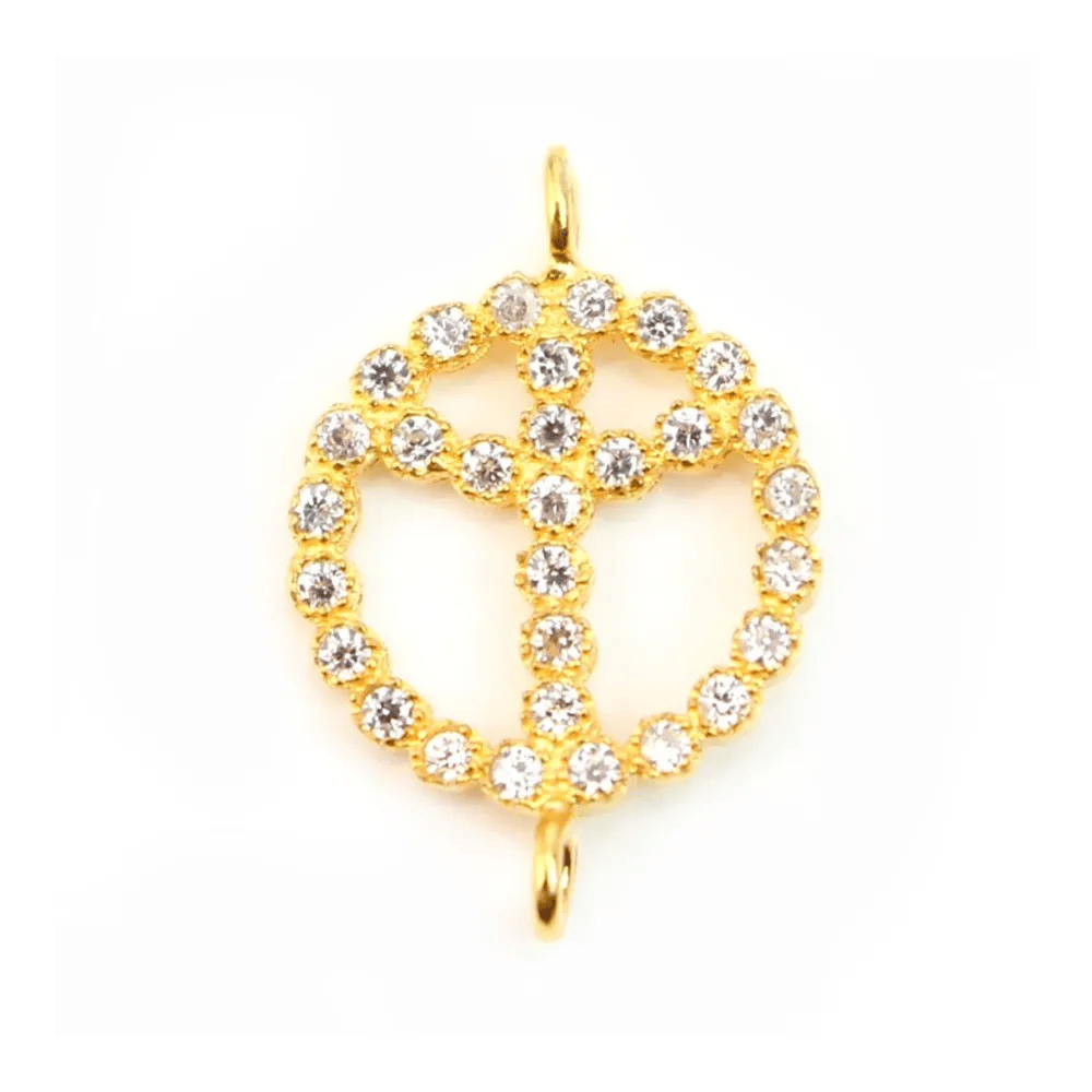 Intercalaire argent 925 dorée et strass peace & love 11x17mm x 1pc