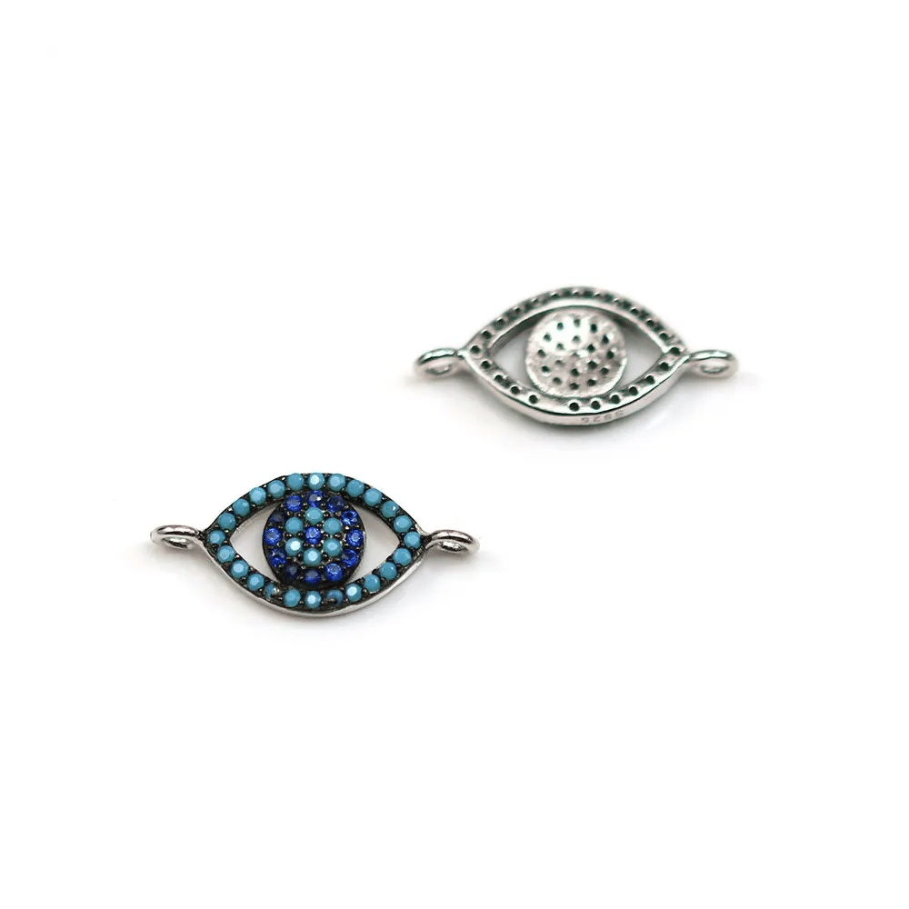 Intercalaire oeil en argent 925 turquoise reconstitué & zirconium 8x18mm x 1pc