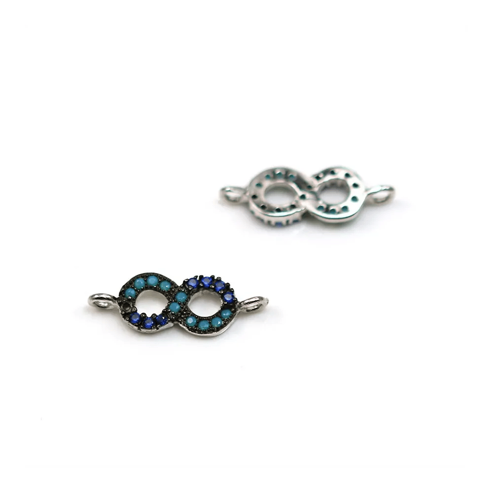 Intercalaire 8 infini turquoise reconstitué & zirconium 6x17mm x 1pc