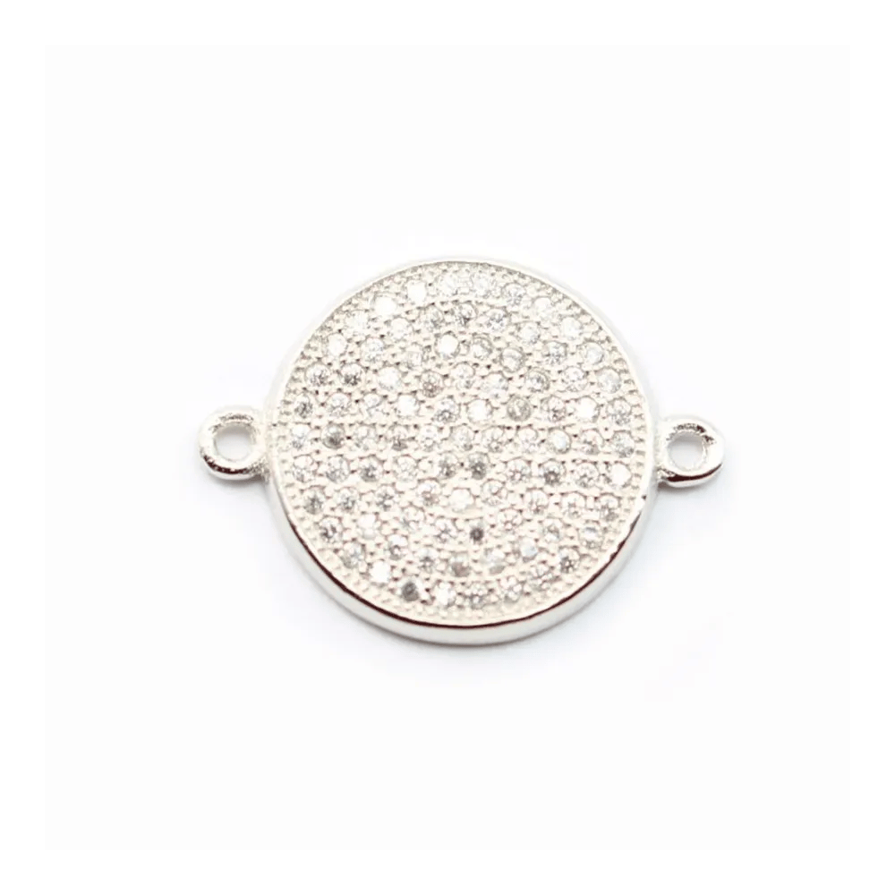 Argent 925 rhodie  pendantif ROND & zircons 14.5MM avec anneau 2.5mm x 1pc