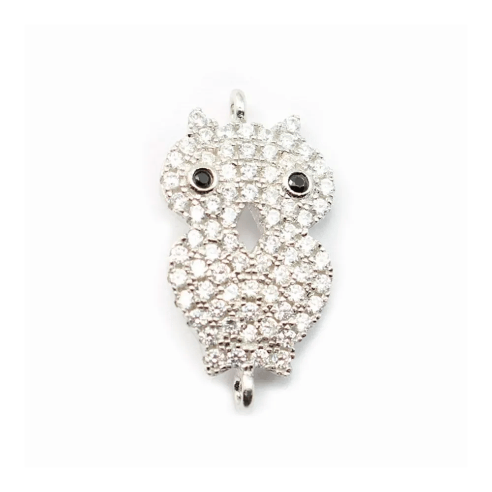 Argent 925 rhodie  pendantif  hibou&zircon 21.5x11.5mm avec anneau 1.5mm x 1pc