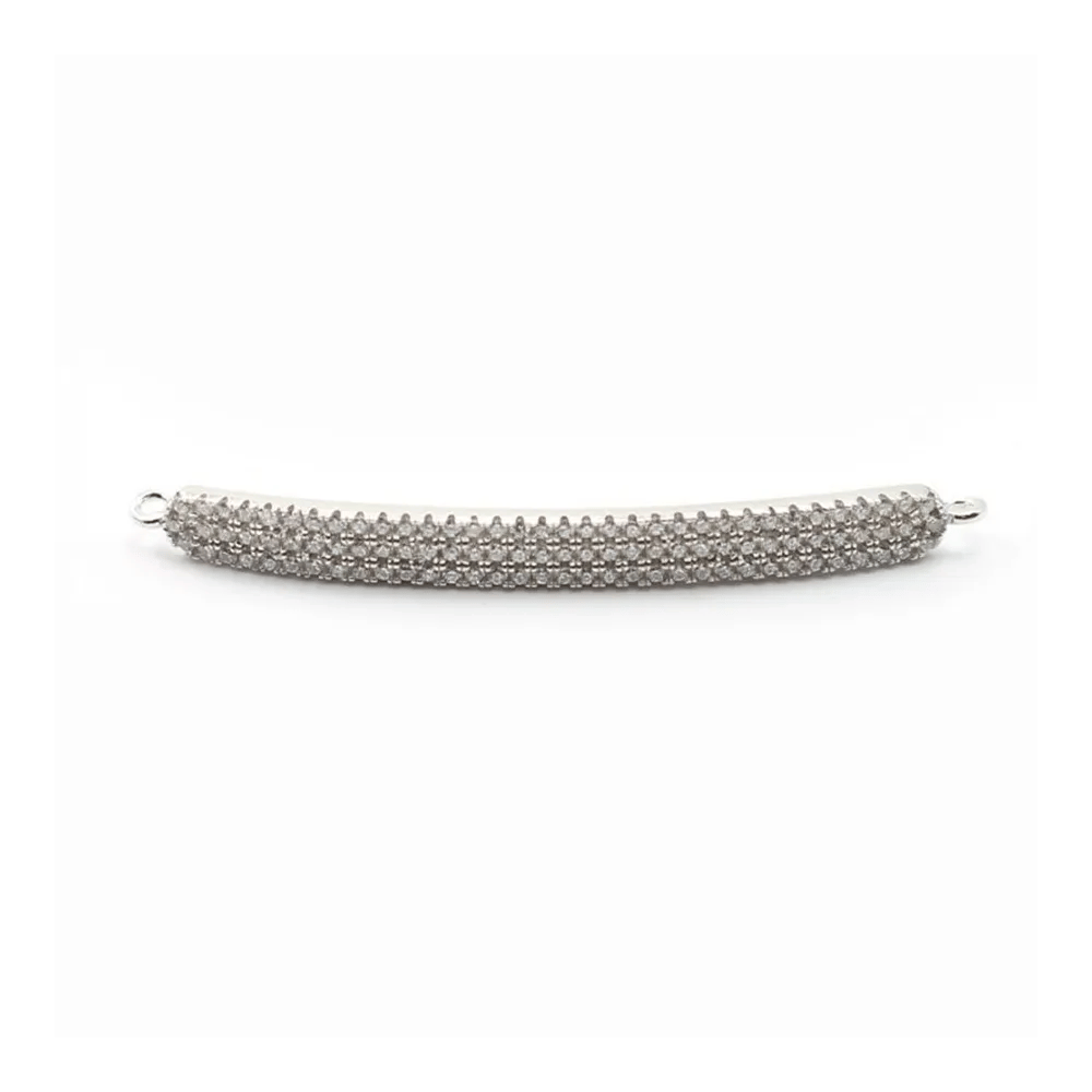 Sterling Silver 925 rhodium  BARETTE& zircons 35x3.5mm with ring 3mm x 1pc