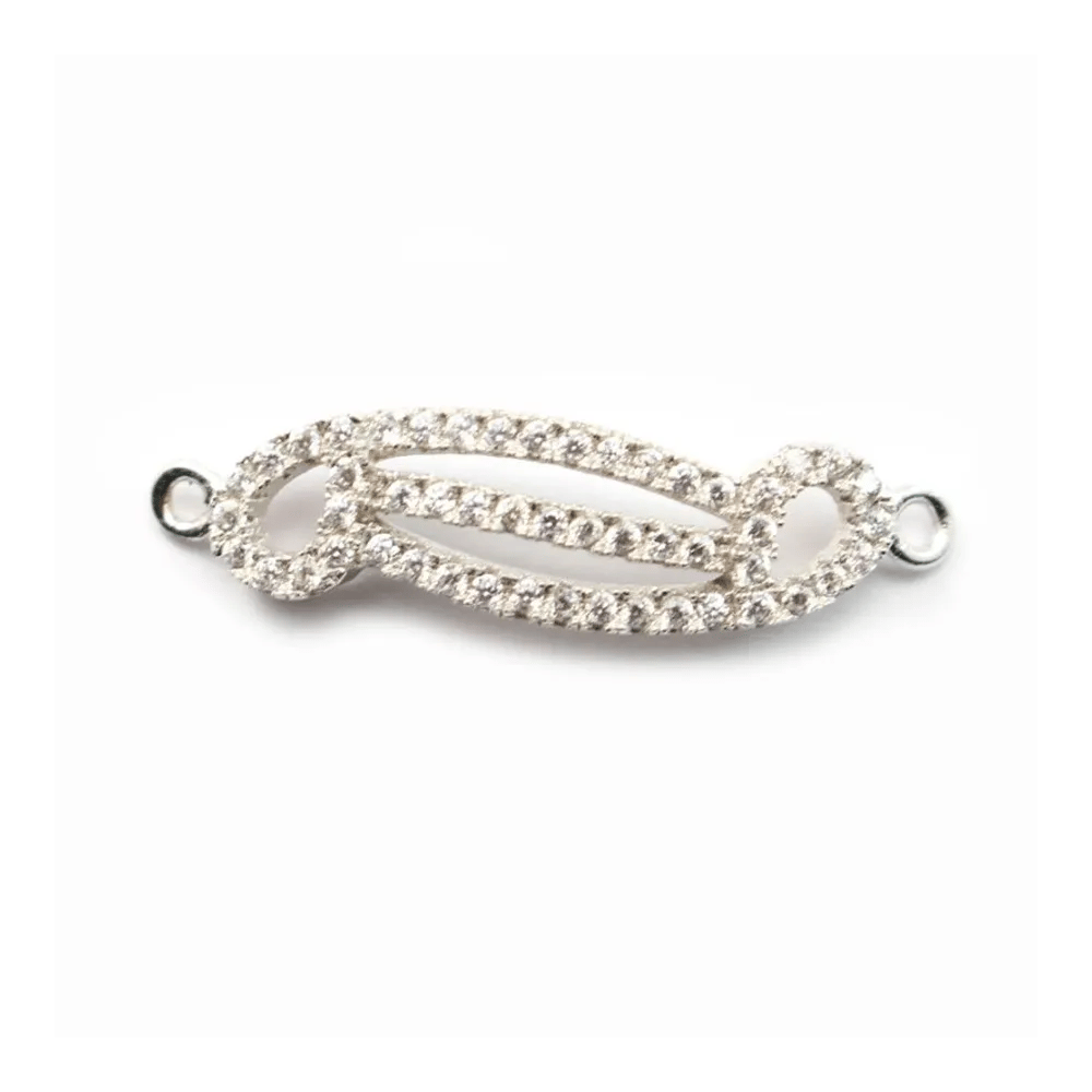 Argent 925 rhodie  pendantif  3RANGS zircons 28x7mm avec anneau 3mm x 1pc