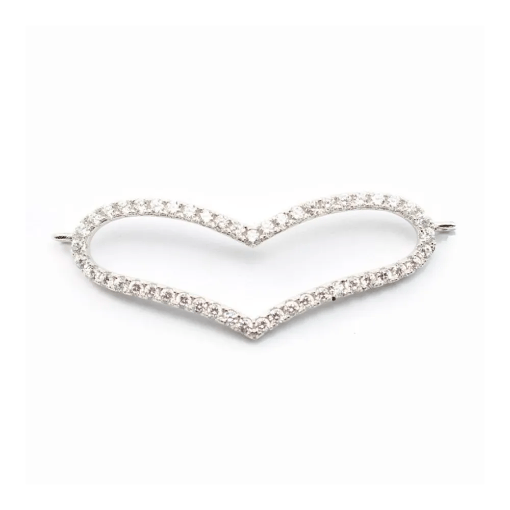 Argent 925 rhodie  pendantif  BARETTE COEUR& zircons42x14.5MM avec anneau 2.5mm x 1pc