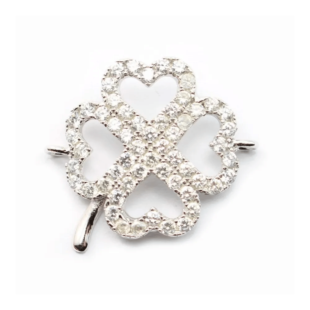Argent 925 rhodie  pendantif  TREFLE &zircon 18x21mm avec anneau 3mm x 1pc
