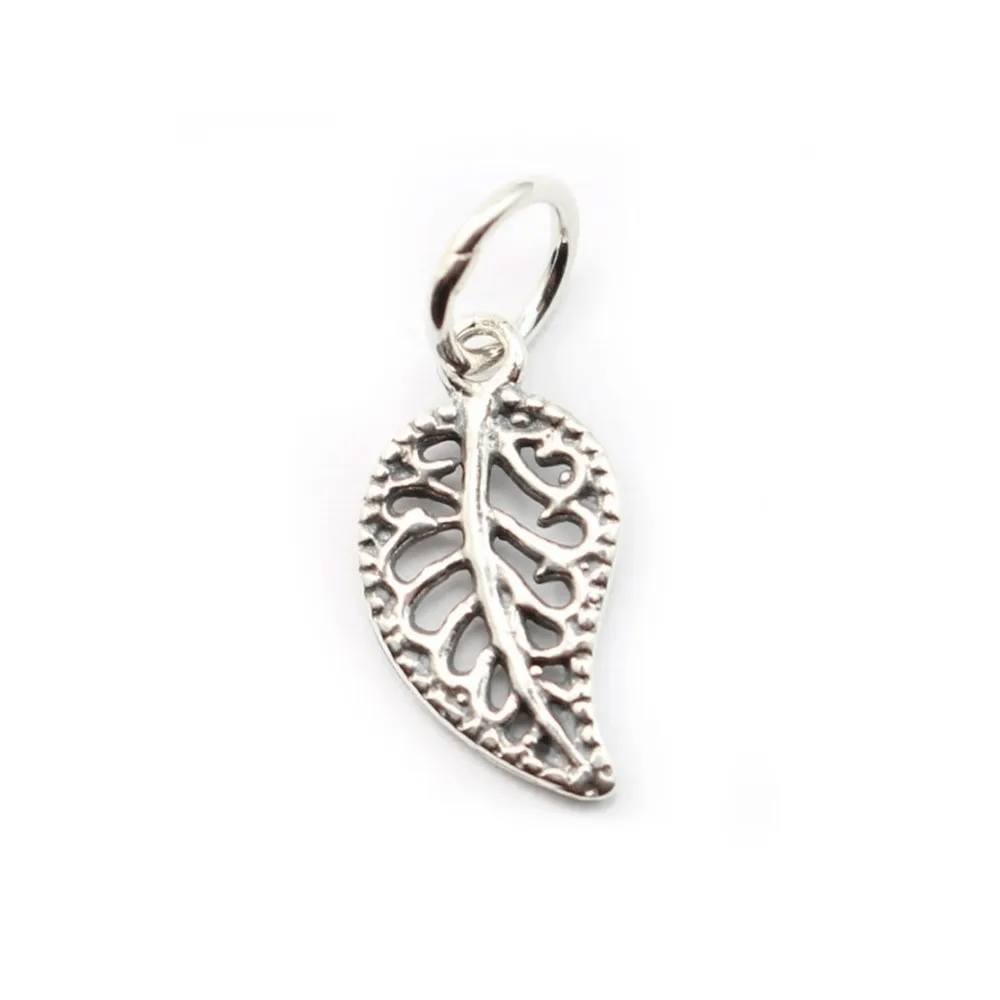 Argent 925  breloque feuille 7x17mm avec anneau 5.5mmX 1pc