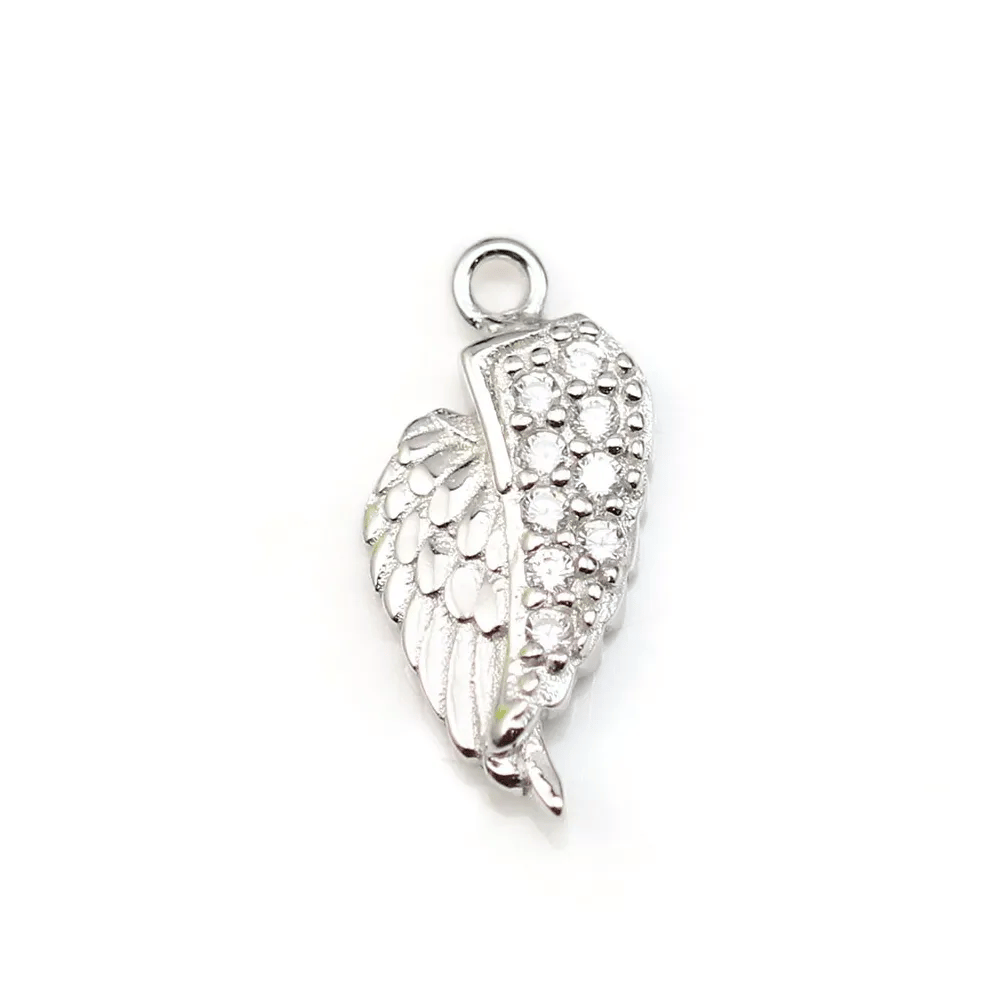 Breloque en forme d'ailes, en argent 925 rhodié & zirconium, mesurant 6x13.5mm x 1pc