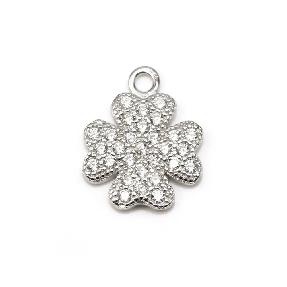 Pendentif en argent 925 rhodié & zirconium, en forme de fleur, 9x11mm x 1pc