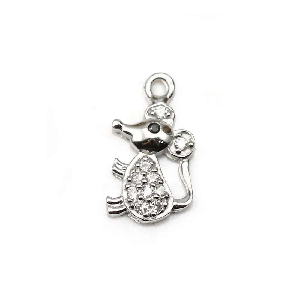 Breloque en argent 925 & zirconium , en forme de souris, mesurant 6x12mm x 1pc