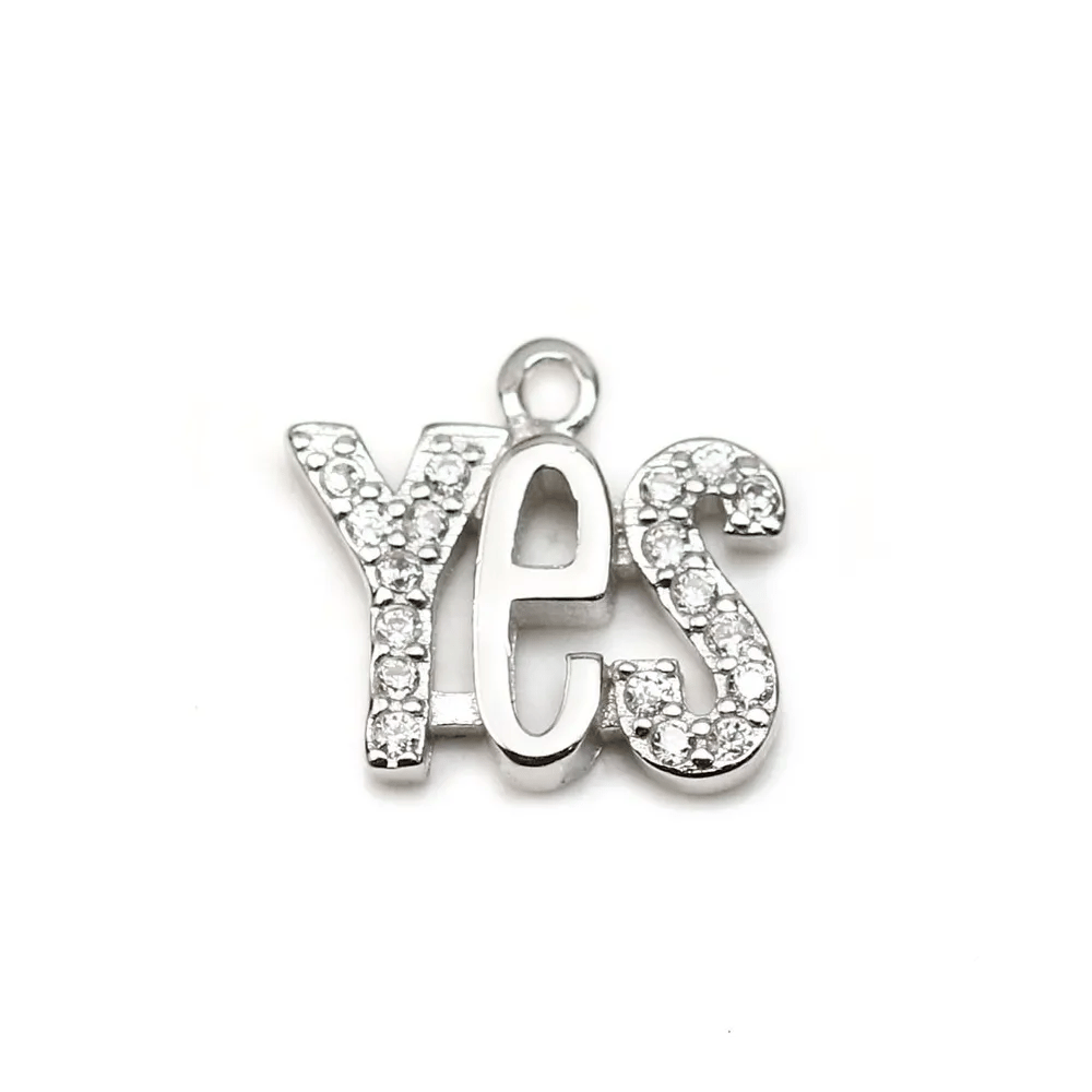 925 silver & zirconium charm, in shaped of "yes" measuring, 9.5 * 10.5mm x 1pc