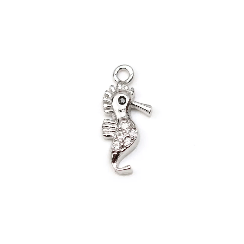 925 silver & zirconium charm, in the shape of a hippocampus, measuring 5 * 12mm x 1pc