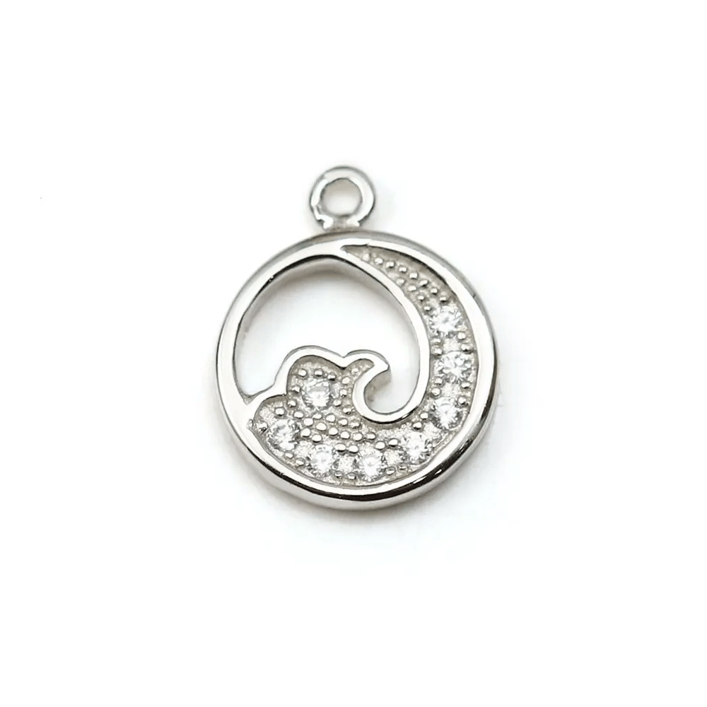 Breloque en argent 925 & zirconium, en forme de vague, mesurant 7mm x 1pc
