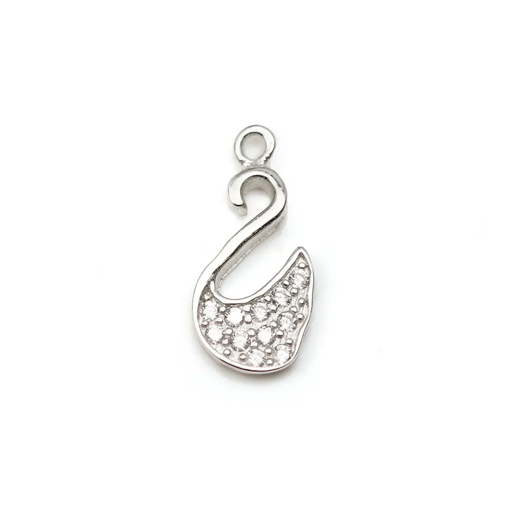 Breloque en argent 925 & zirconium, en forme de cygne, mesurant 6.5x13.5mm x 1pc