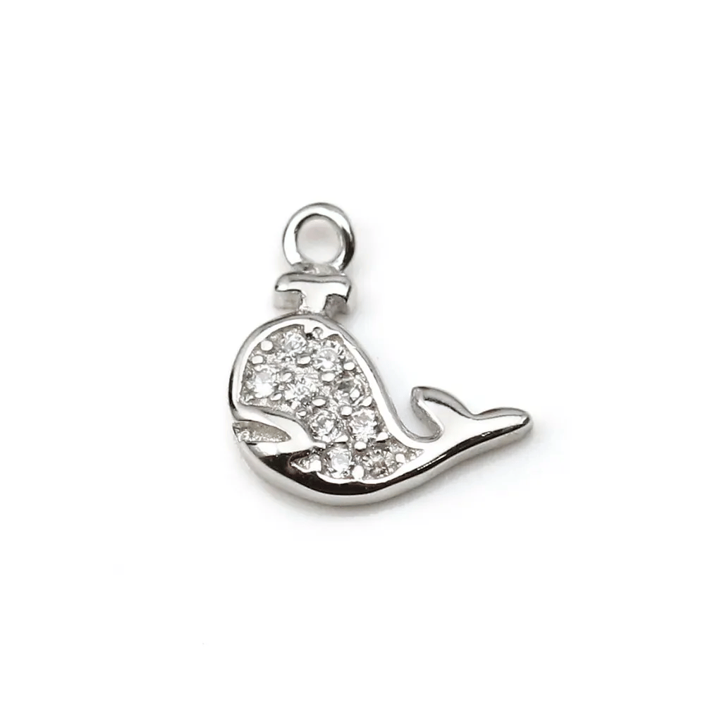 925 silver & zirconium charm, in the shape of dolphin, measuring 7 * 9mm x 1pc