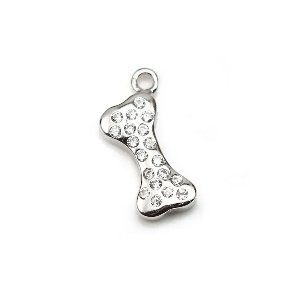 Breloque en argent 925 & zirconium, en forme d'os, mesurant 5x12mm x 1pc
