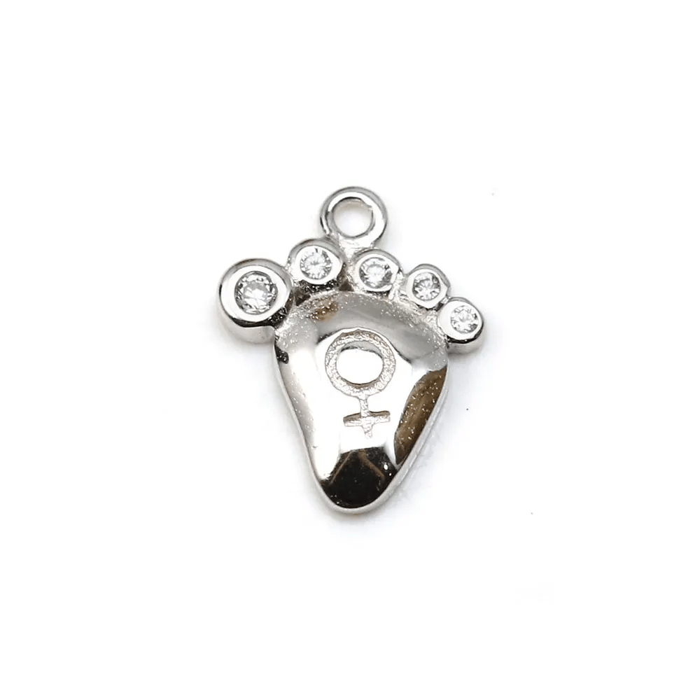Breloque en argent 925 & zirconium, en forme de pied mesurant 8.7x11mm x 1pc