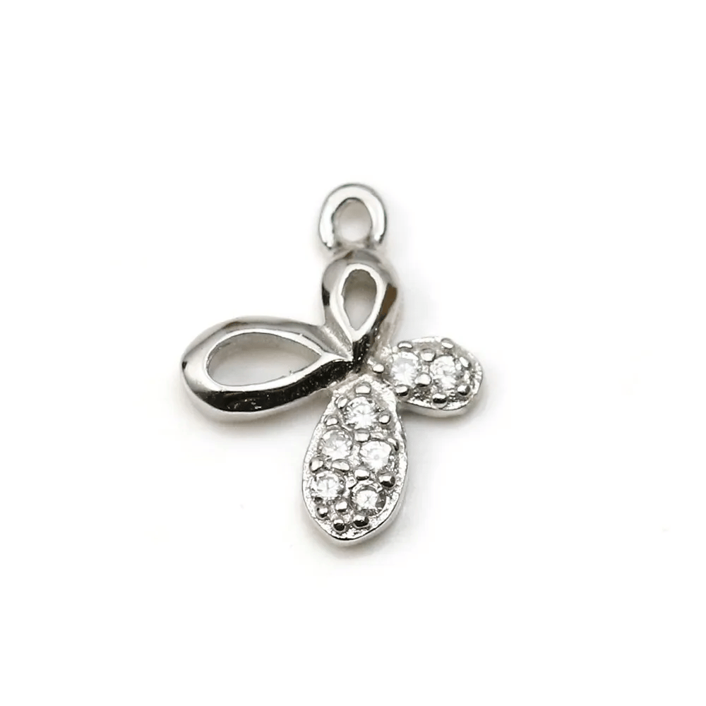 Breloque en argent 925 & zirconium, en forme de papillon, mesurant 9x11mm x 1pc