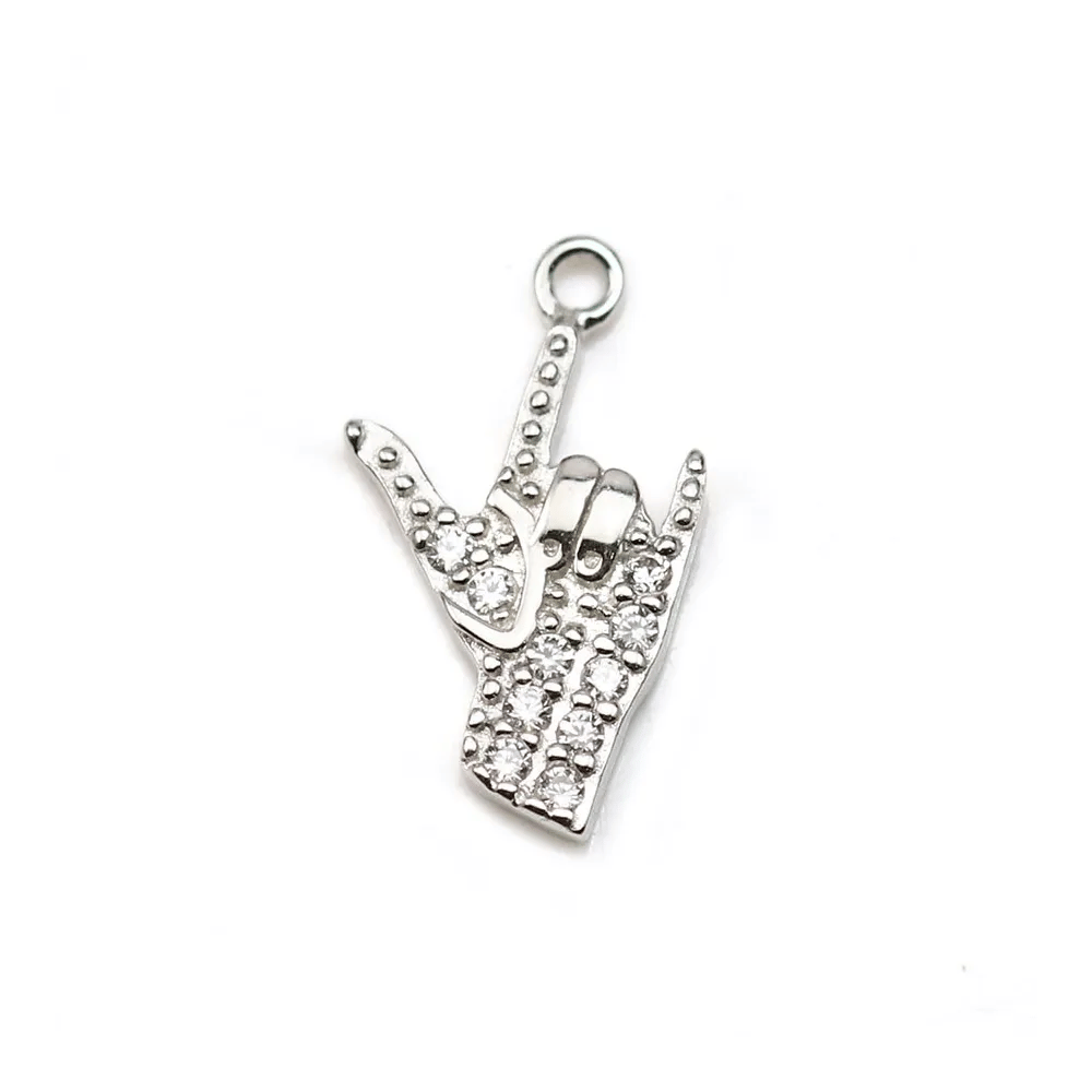 925 silver & zirconium charm, in shape of handmade, measuring 8 * 14mm x1pc