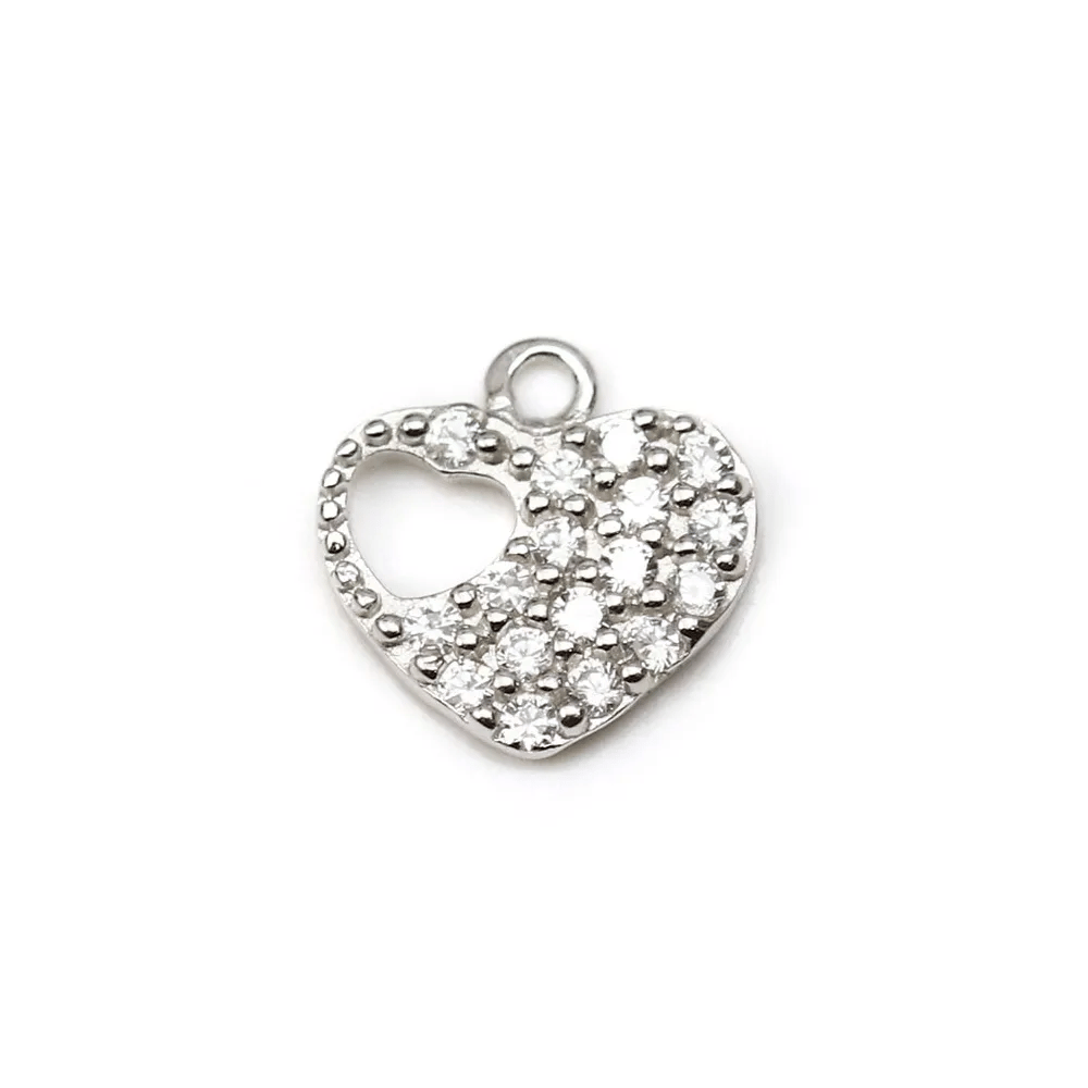 Breloque en argent 925 & zirconium, en forme de coeur, mesurant 8.9x9mm x 1pc