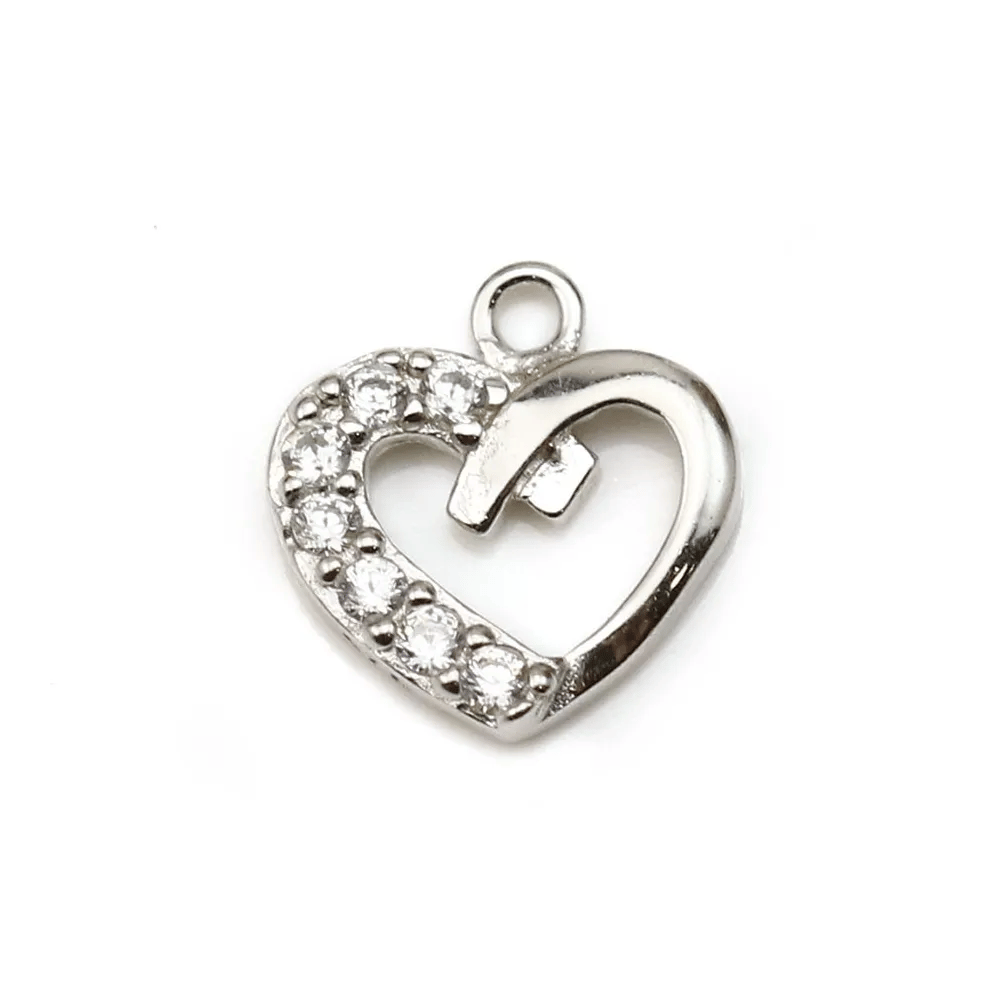 Pendentif, argent 925 rhodié & oxyde de zirconium, en forme de coeur, mesurant 8.5x9.5mm x 1pc