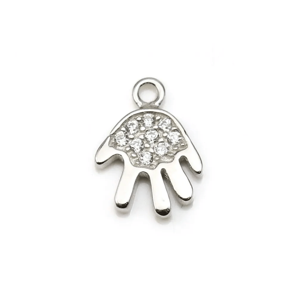 Pendentif en argent 925 rhodié & oxyde de zirconium, en forme de main 7x10mm x 1pc