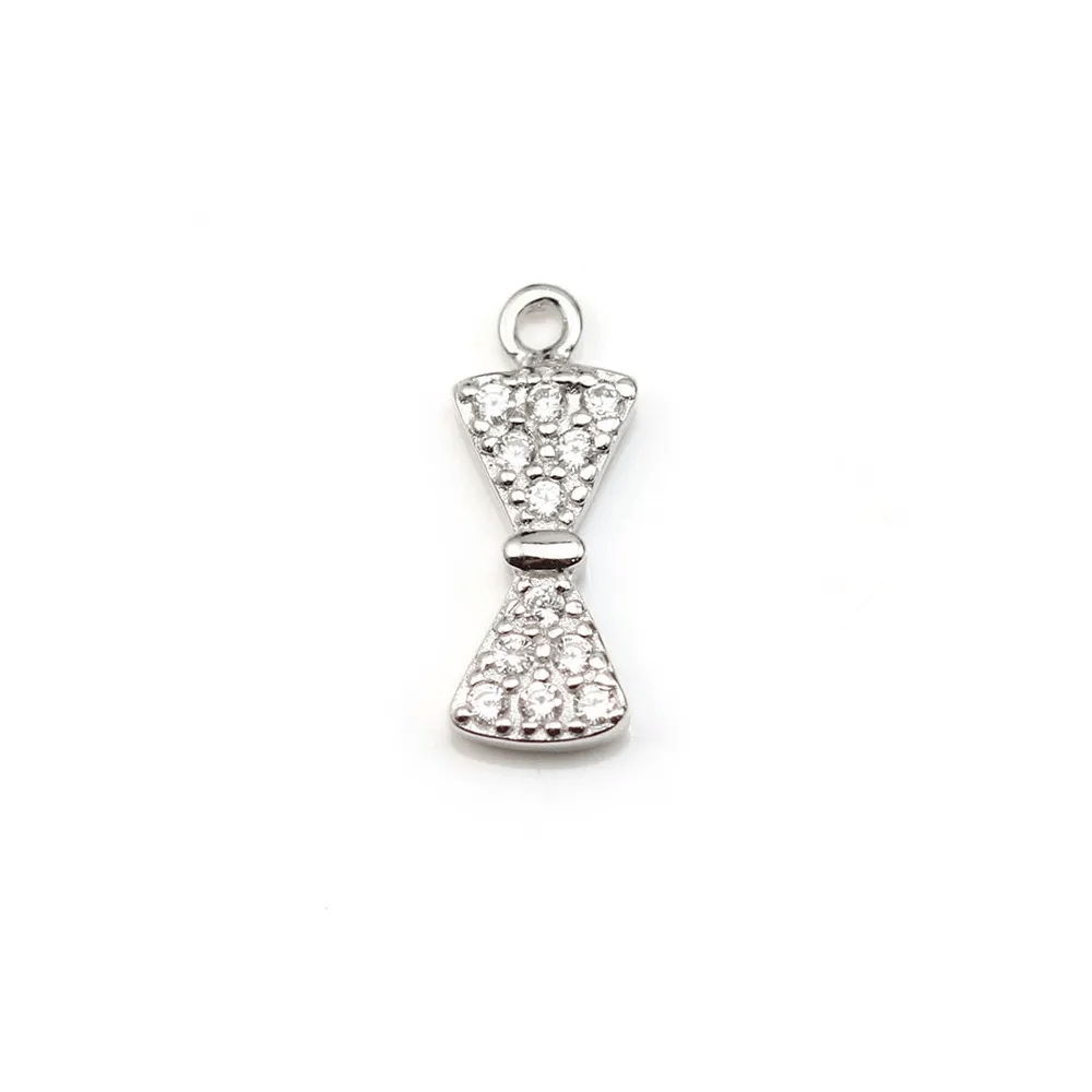Pendentif en argent 925 rhodié & oxyde de zirconium, en forme de noeud, 5x12.5mm x 1pc