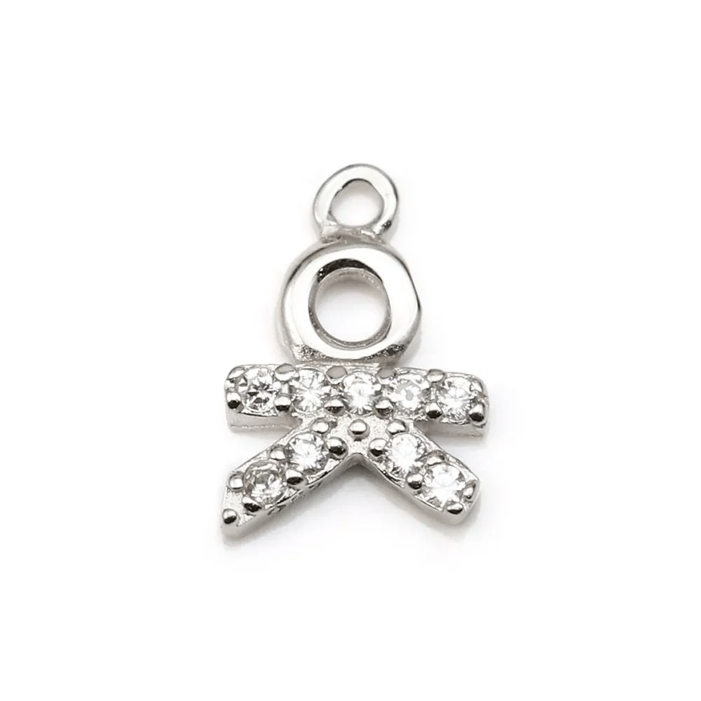 Pendentif, argent 925 rhodié & oxyde de zirconium, en forme de bonhomme, 7.5x10mm x 1pc