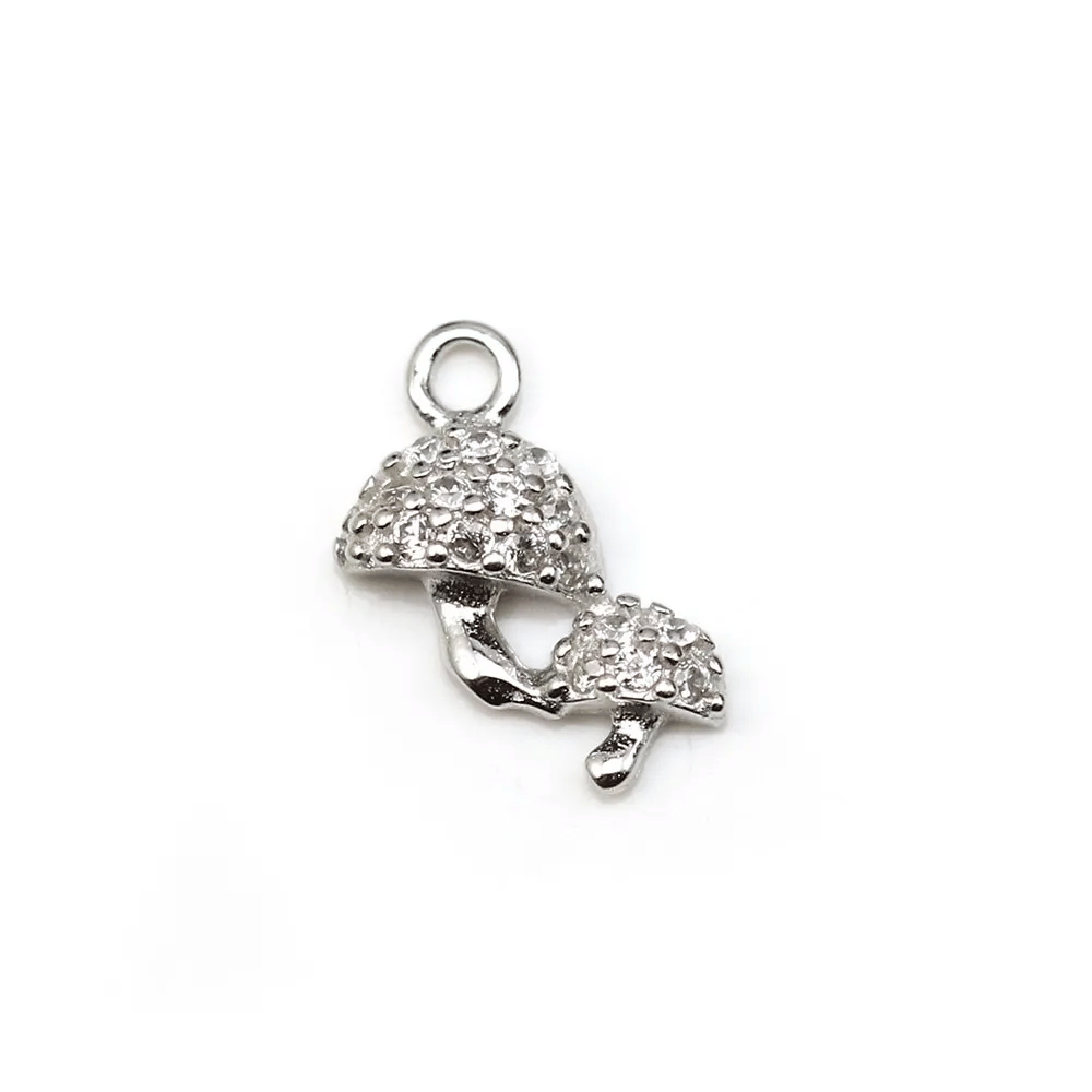 Pendentif en argent 925 rhodié & oxyde de zirconium, en forme de champignon 5.5x9mm x 1pc