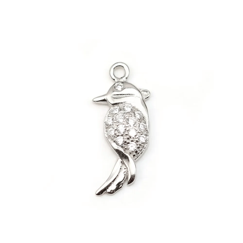 Pendentif en argent 925 rhodié & oxyde de zirconium, en forme d'oiseau 6x15mm x 1pc