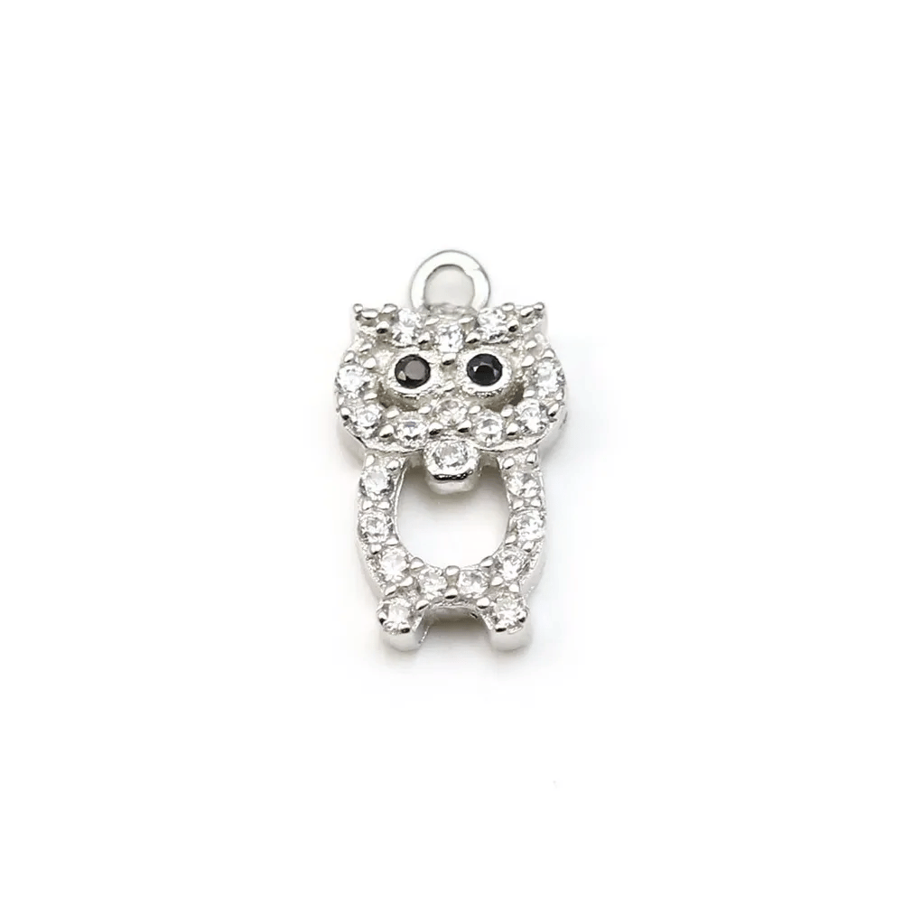 Pendentif en argent 925 rhodié & oxyde de zirconium, en forme de hibou 6x11.5mm x 1pc