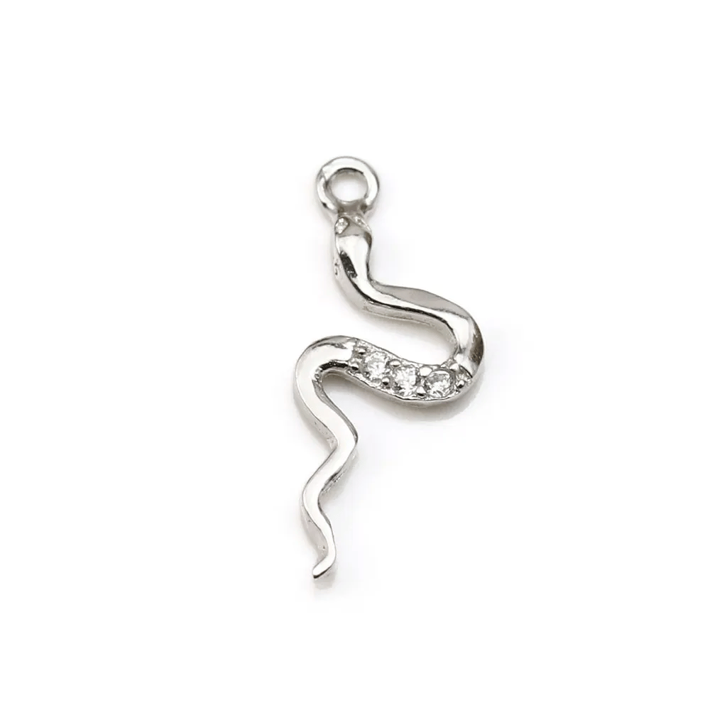 Pendentif, argent 925 rhodié & oxyde de zirconium, en forme de serpent 6x15mm x 1pc