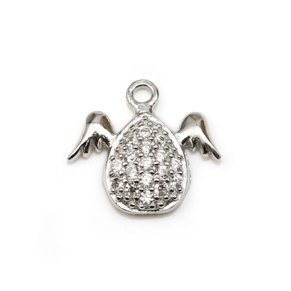 Pendentif en argent 925 rhodié & oxyde de zirconium, goutte ailée, 8x9mm x 1pc