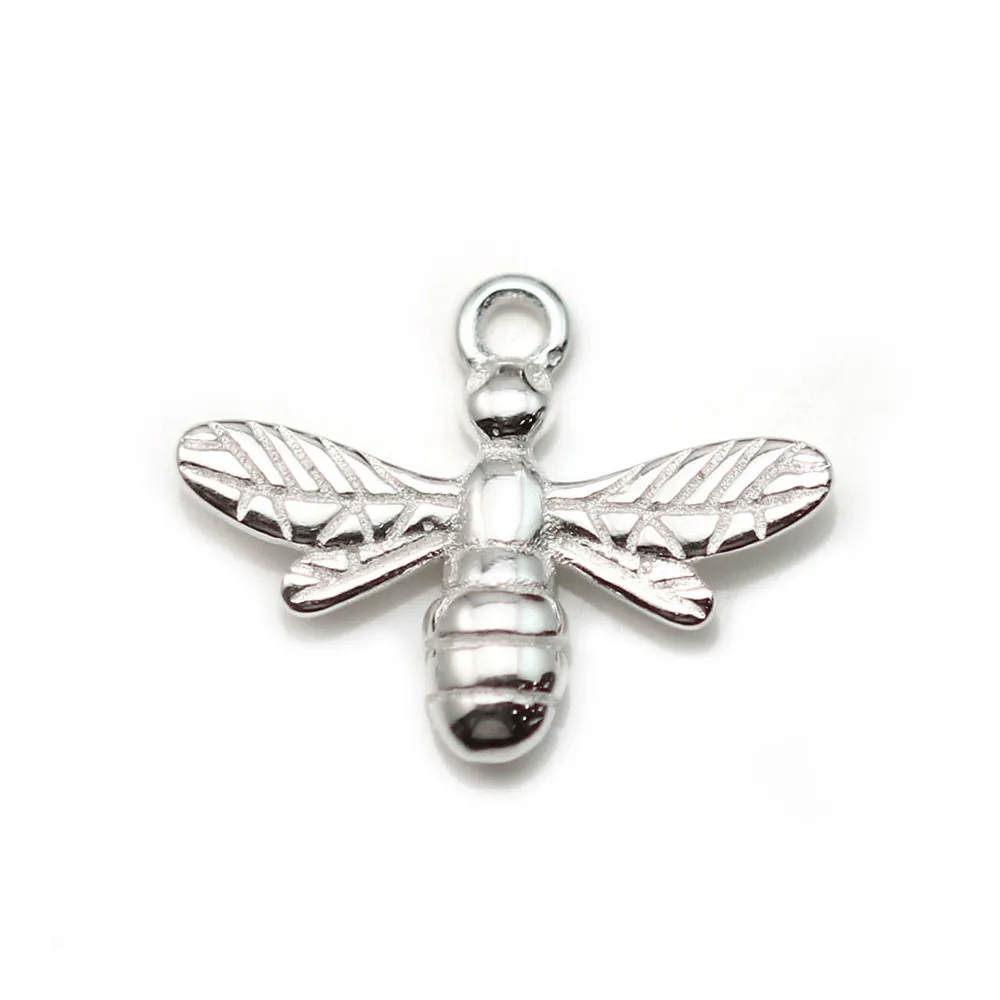Charm in 925 silver, in the shape of a bee, 15 * 11.5mm x 2pcs