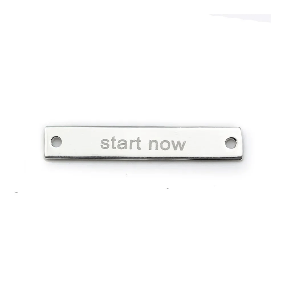 Intercalaire en argent 925, en forme de tube gravé "start now", 22 * 3.5mm x 1pc