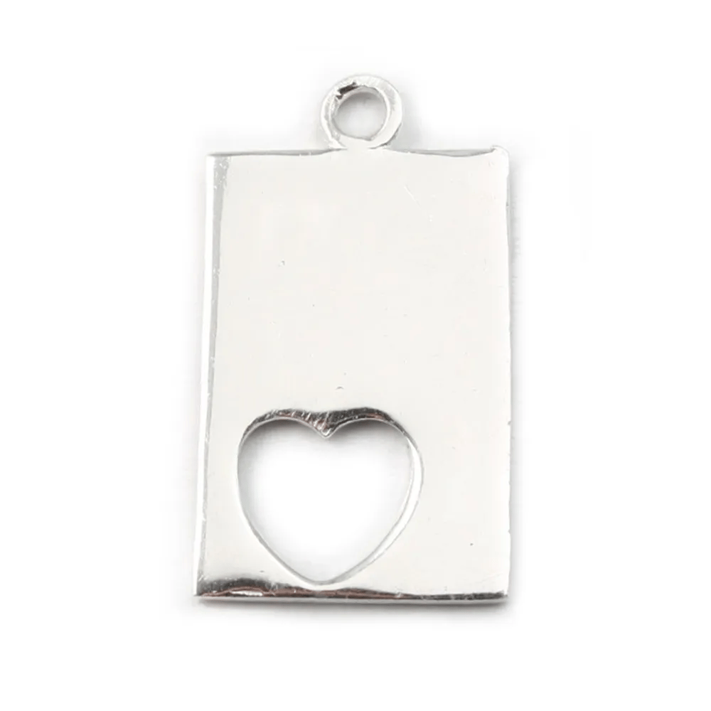 Argent 925 breloque rectangulaire coeur 17x11mm x 1 pcs 