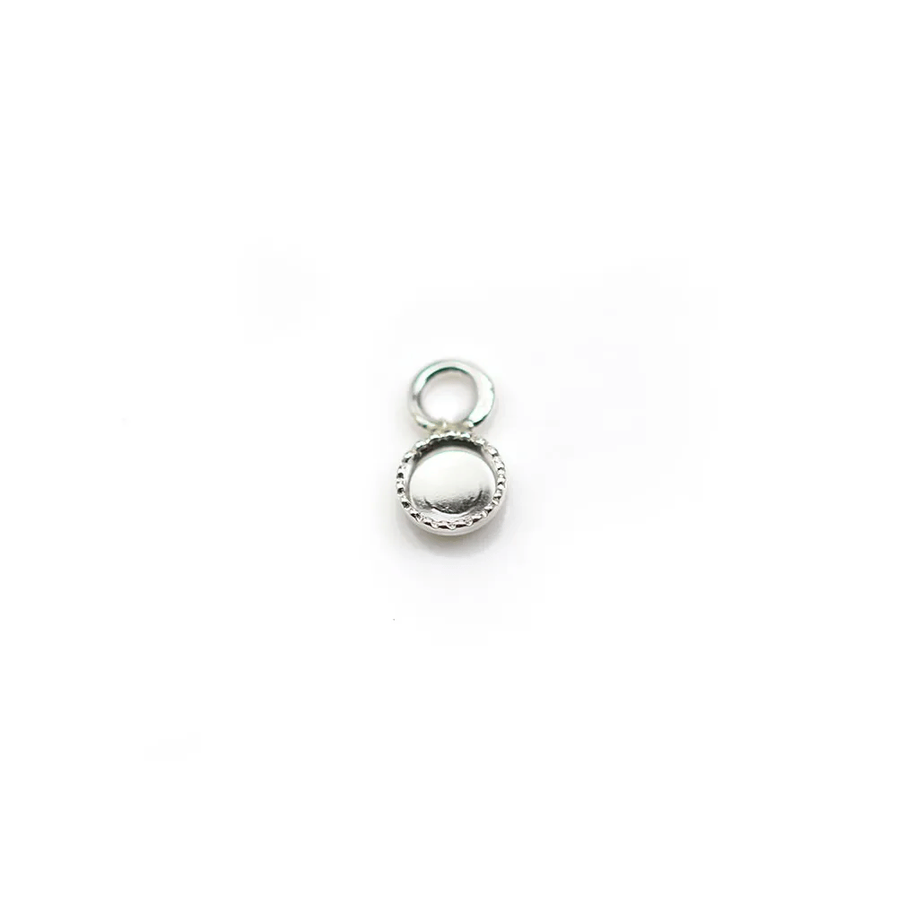 Pendentif en argent 925, avec serti pour cabochon rond de 4 mm x 2pcs