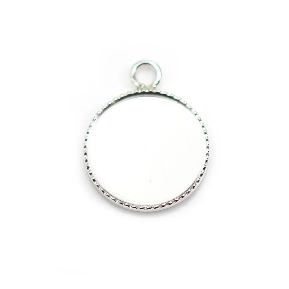 Pendentif en argent 925, avec serti pour cabochon rond de 14mm x 1pc