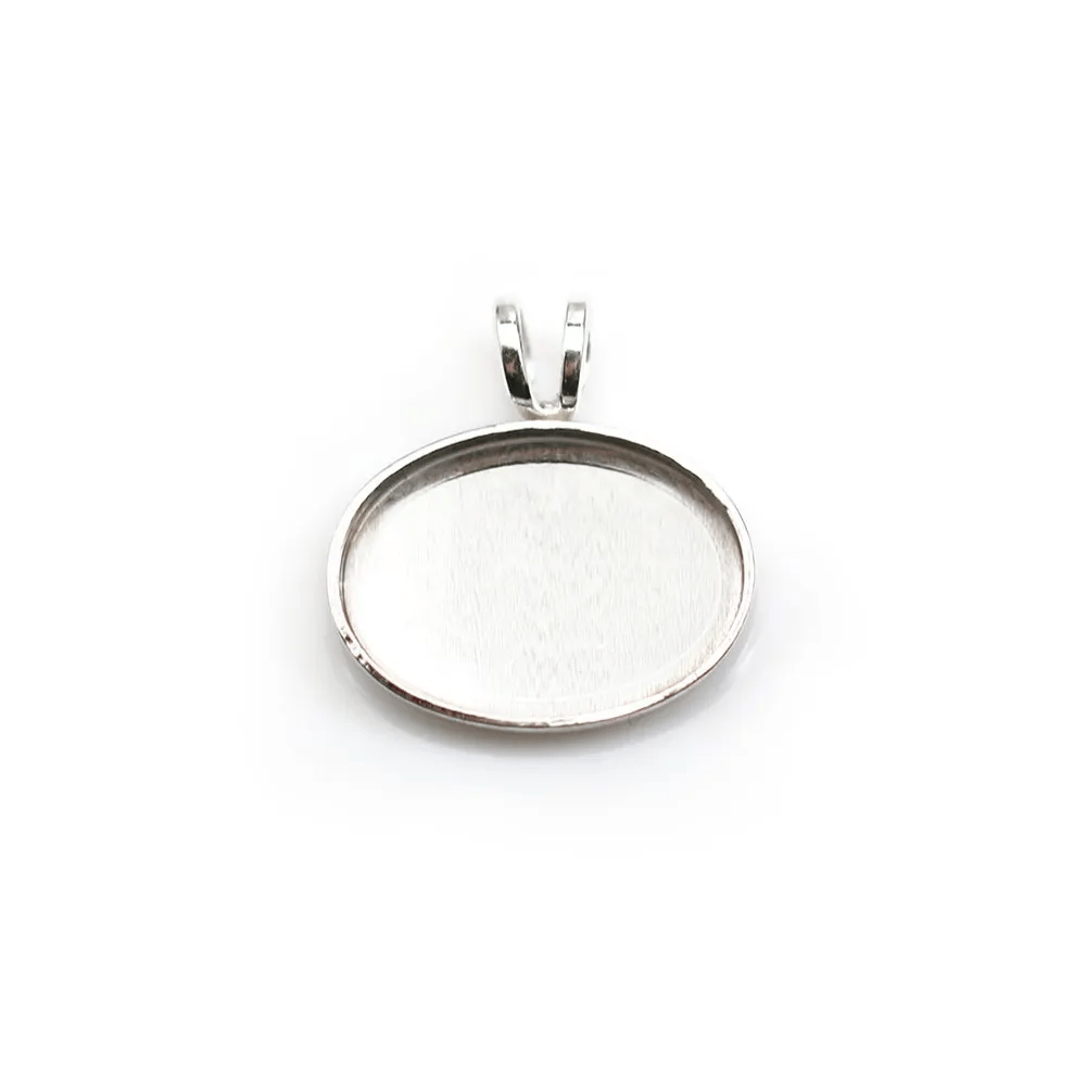 Pendentif serti en argent 925, pour cabochon de forme ovale, 10 * 14mm x 1pc