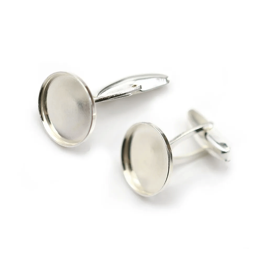 Bouton de manchette, en argent 925 pour cabochon rond de 16mm x 2pcs