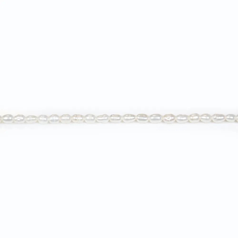 Perles de culture d'eau douce, blanche, olive/irrégulière, 3-3.5mm x 37cm