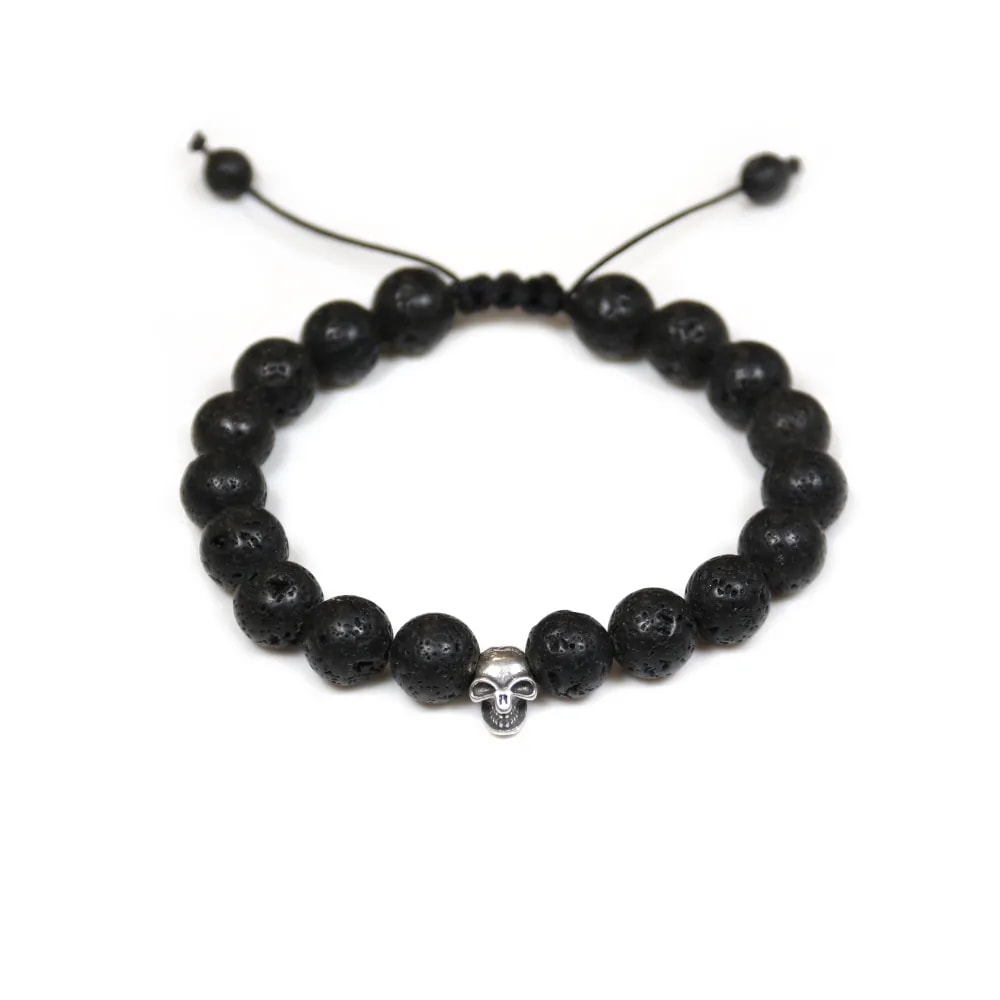 Bracelet en pierre de lave avec une tête de mort