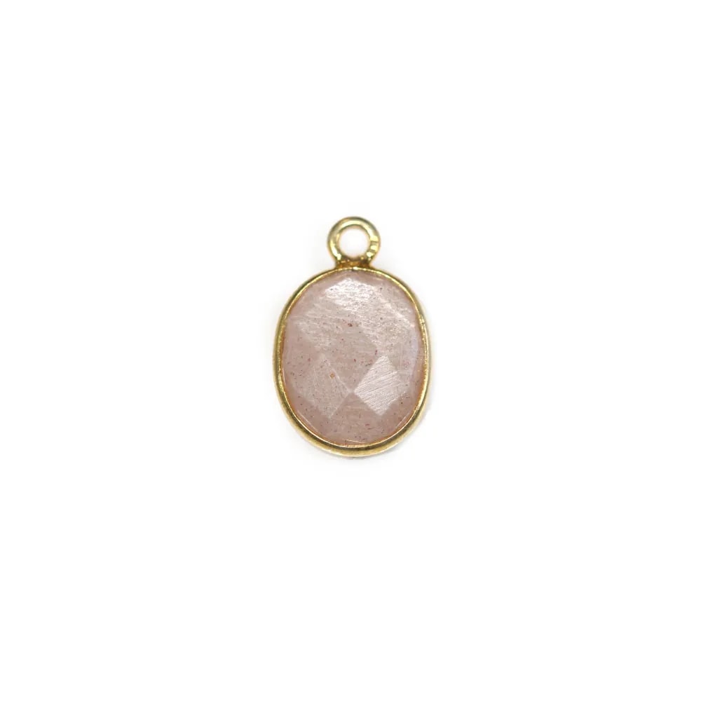 Pierre de soleil ovale facettée sertie sur argent doré 9x11mm x 1pc