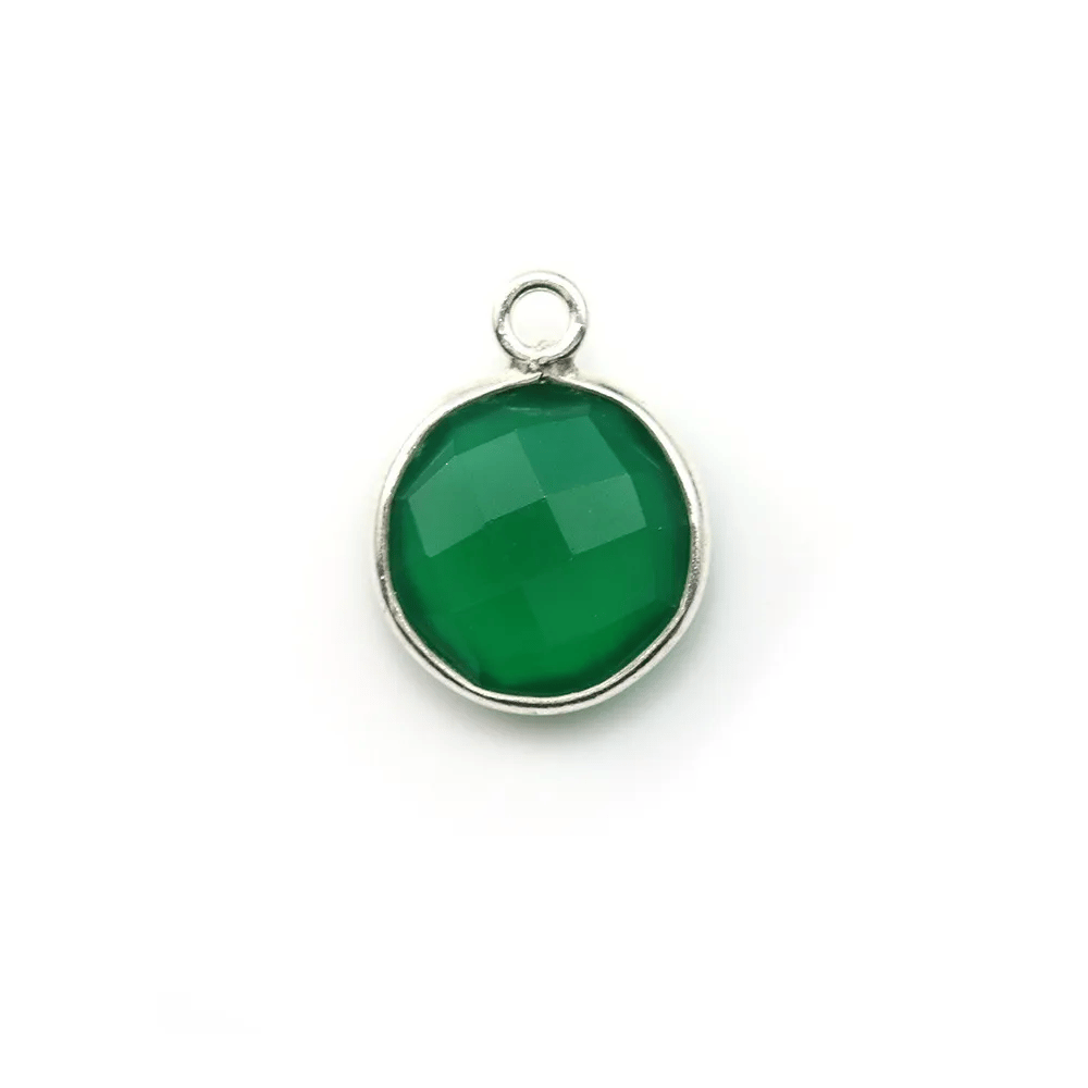Agate verte ronde facettée sertie sur argent 925 11mm x 1pc