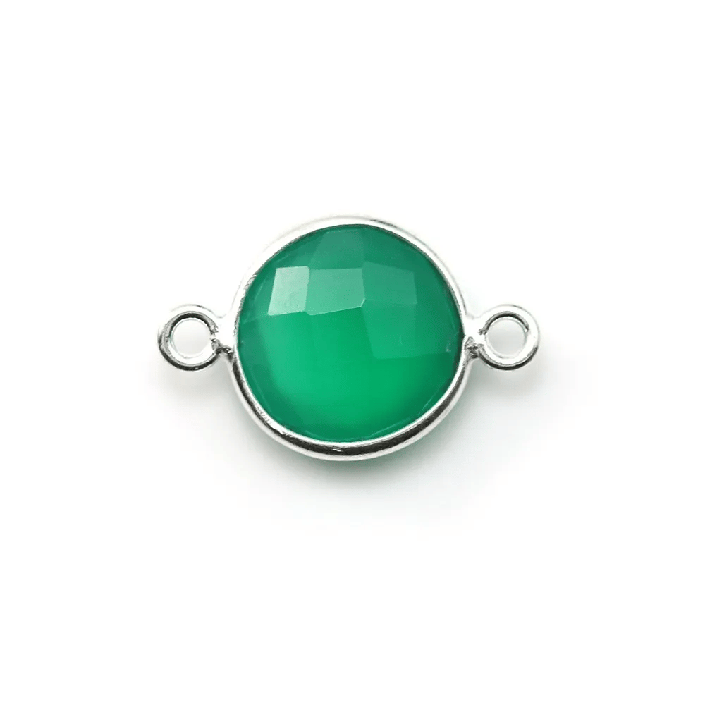 Agate verte ronde facettée 2 anneaux sertie sur argent 925 11mm x 1pc